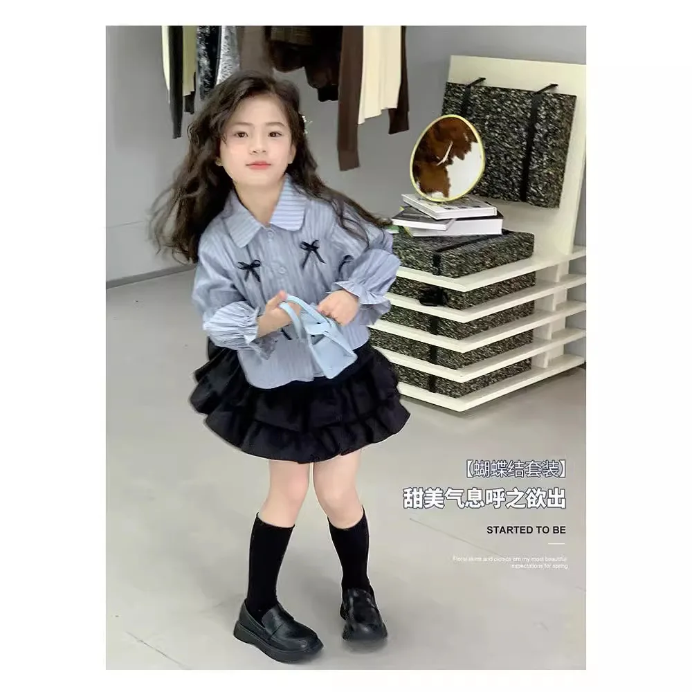 

Girls Two-piece Girls Suit 2024 Spring New Korean Style Childrens Shirt Foreign Childrens Pleated Skirt Baby Two-piece Set Tide