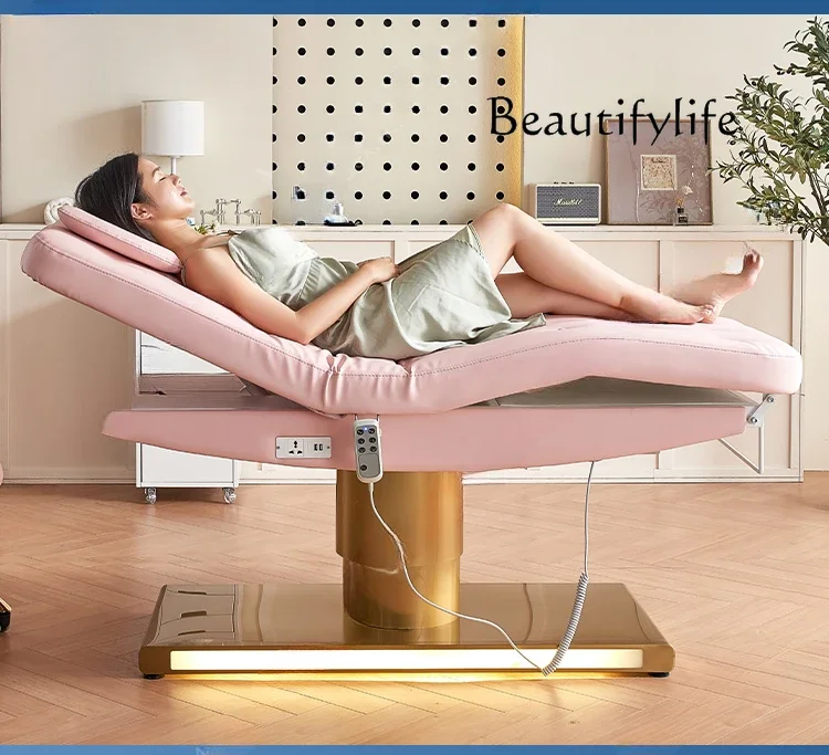 Electric Beauty Bed Lifting Beauty Salon Golden Base Massage Couch Eyelash Tattoo Bed Face Washing Bed