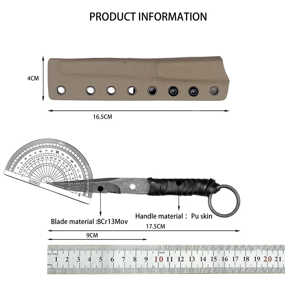 Bastilelli MINI Knife Fixed Blade Knife with Sheath 8Cr13Mov Steel Blade, Handle Is Wrapped with PU Leather, Outdoor EDC Knife - view 6