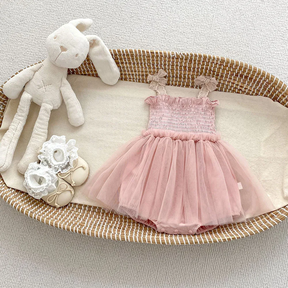 0-2歳-夏用-女児服-メッシュフリル-ベビーボディスーツ-幼児用キャミソールワンピース-可愛いベビー服