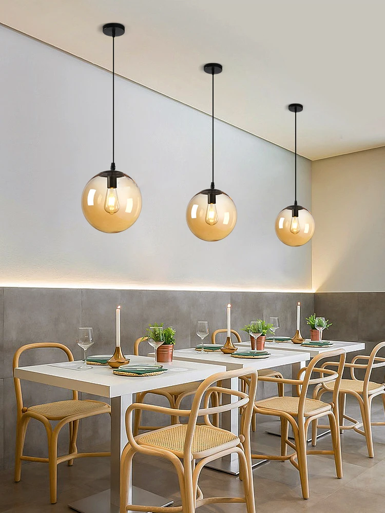 Nordic Restaurant bar Pendant Light Simple Single Head Milk tea Coffee Shop Bubble Transparent Round ball Small Pendant Light