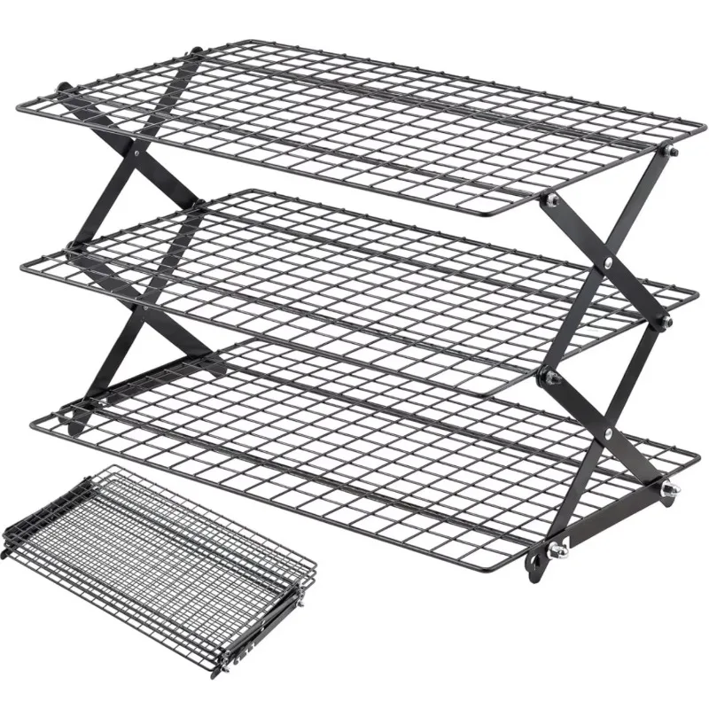 YTYINCollapsible Carbon Steel Metal Cooling Rack Non-Stick Adjustable Multi-Tier Wire Grid Stackable Drying Tray Cooking Baking