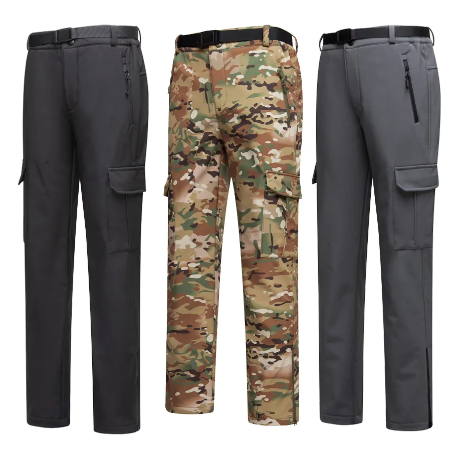 City Military Tactical Cargo Fleece Pants Outdoor Ripstop Watewrproof Hiking Hunting Training Combat Trousers Men's Streetwear