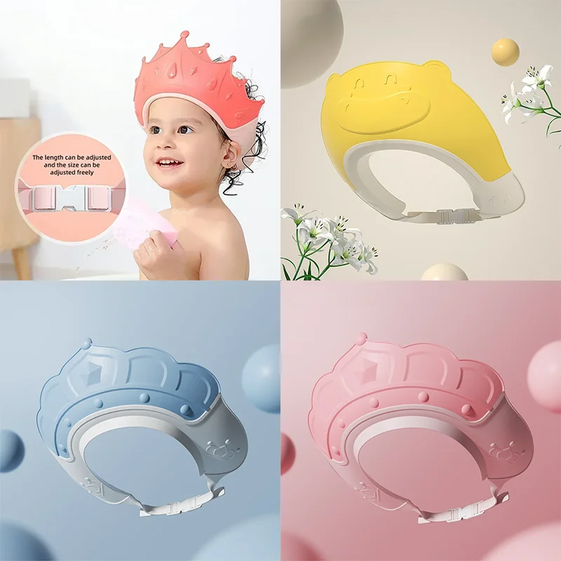 Baby Swim Shower Cap Infant Ear Protection Kids Shampoo Shield Bath Head Cover Baby Shower Cap Adjustable Hair Wash Hat