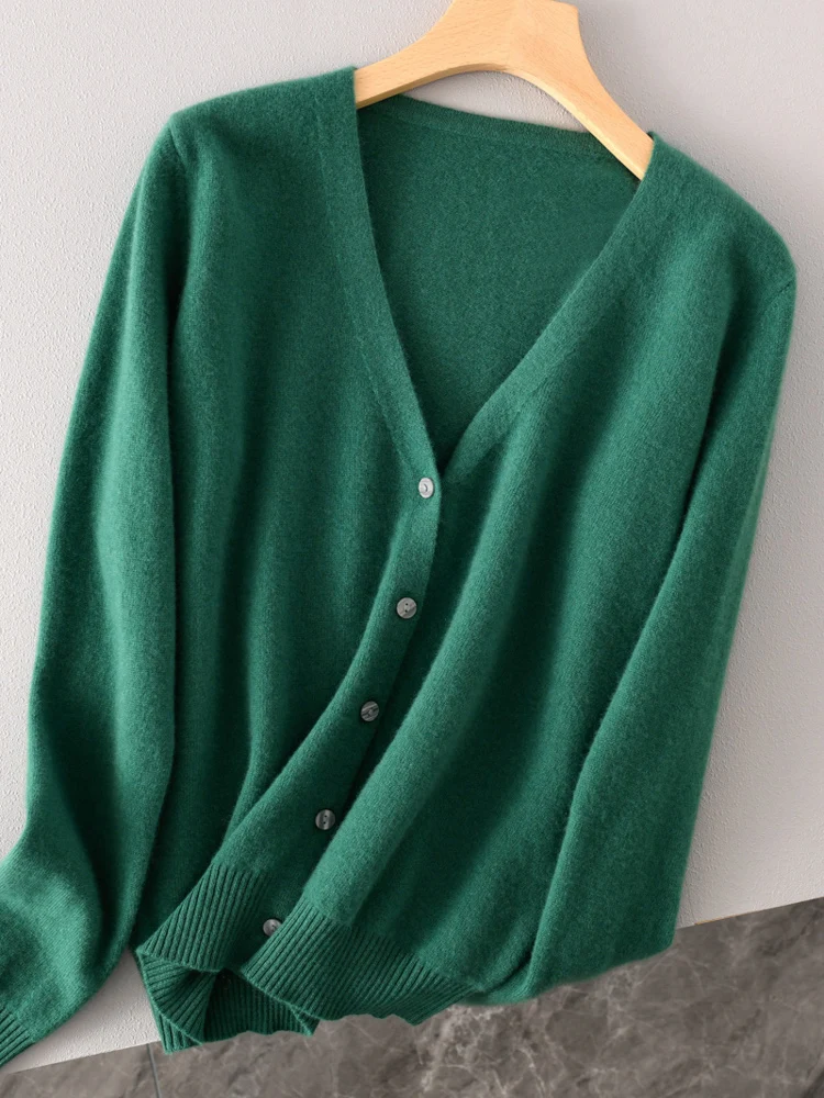 الخريف الشتاء النساء 100% ميرينو الصوف تريكو سترة سترة الخامس الرقبة سترة الكشمير المعنقة لينة الأساسية طويلة الأكمام بلايز #3