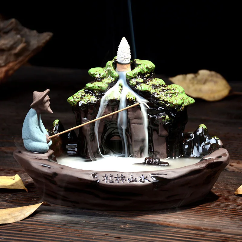 

Creative Landscape Of Guilin The Old Man Fishing Incense Cones Burner Incense Stick Holder Ceramic Censer Home Decoration