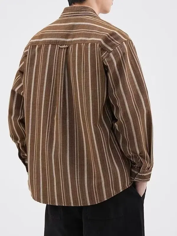 

Retro Japanese Sle Casual Loose Fit Long Sve Corduroy Striped irt Men's Breathable Comfortable Anti-Wrinkle Stain Resi...