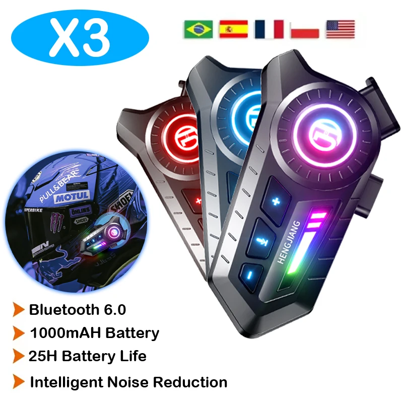 

New X3 Helmet Bluetooth Headset 20H Continuous Use of Bluetooth 6.0 Rgb Intelligent Noise Reduction Automatic Answering