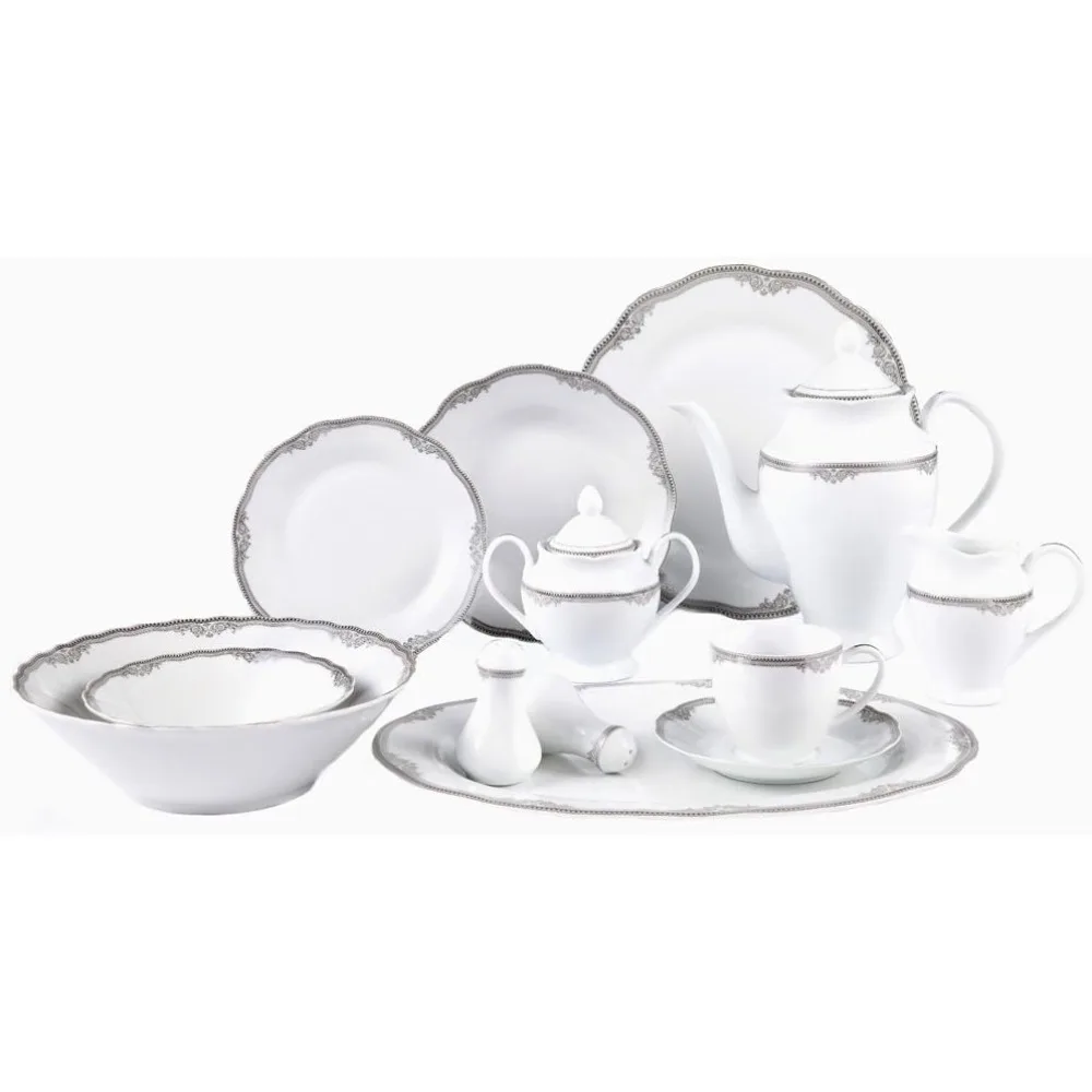 Lorenzo Import Elizabeth 57-Piece Wavy Porcelain Dinnerware Set