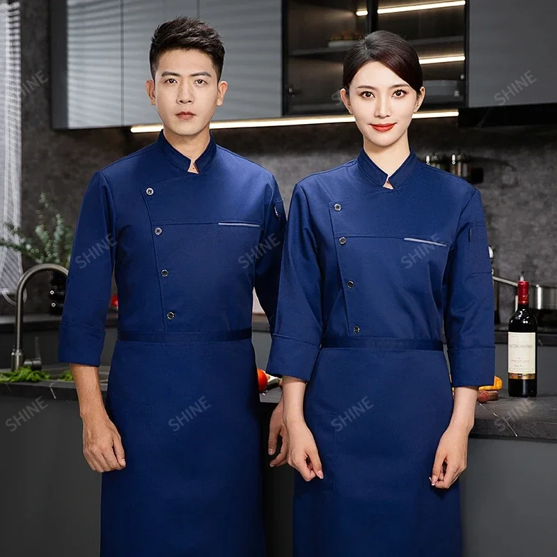 Hotel Chef uniform chef jacket apron Long Sleeve Men Restaurant Cook Coat Chef outfit T-shirt Work Uniform Waiter Clothes Logo