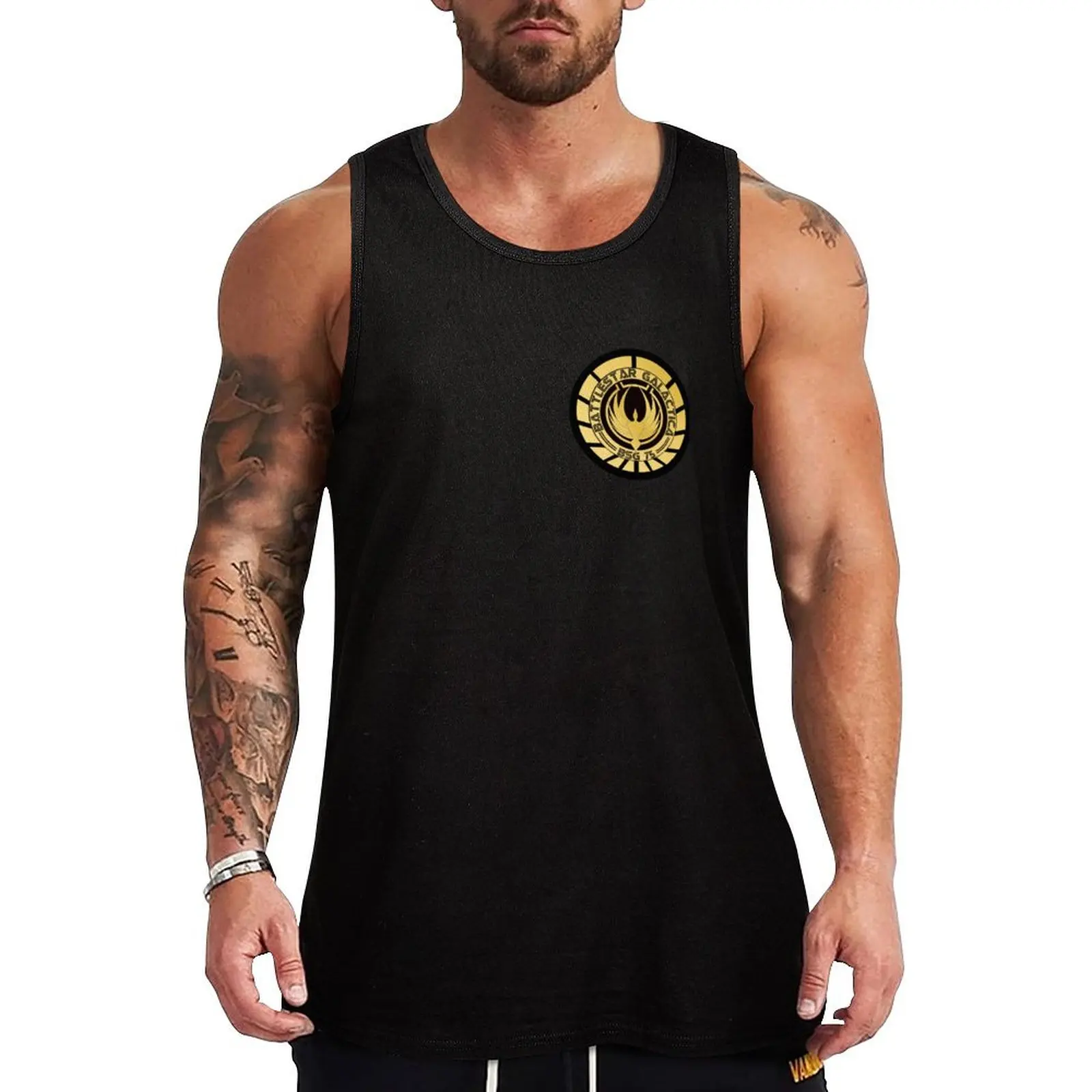 Battlestar Galactica Golden Logo Tank Top bodybuilding man gym top Men's vest