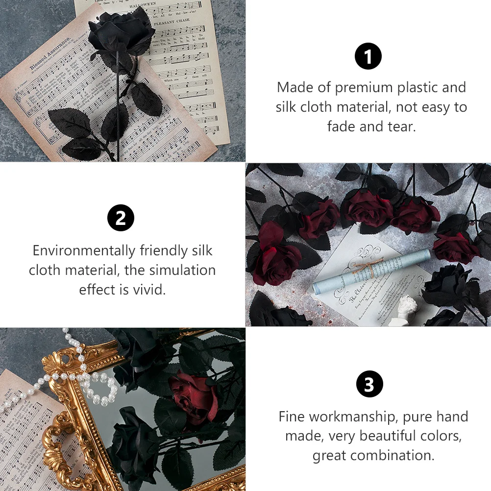 

2Pcs Simulation Rose Dark Faux Rose Flowers Retro Decorative Photo Prop Home Living Room Coffee Shop Fake Simulation