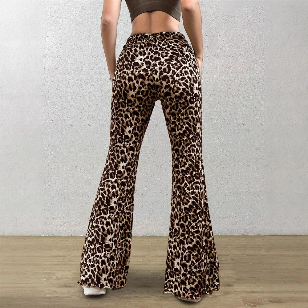 Butt-lifting Bell-bottom Pants 2026 Spring And Autumn New Casual Sexy Knitted Elastic Leopard Print Bell-bottom Trousers Femme