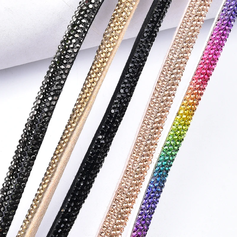 Half Round Crystal Cord Trim Sew on Rhinestone Banding Ribbon Tube Wrapped Cotton for Hair Pin High Heel Shoes Dress Decoration