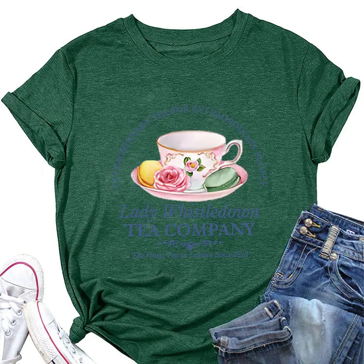 Summer new casual short-sleeved T-shirt extraordinary tea tea tea tea dessert print loose women's round neck shirt fashion pullo