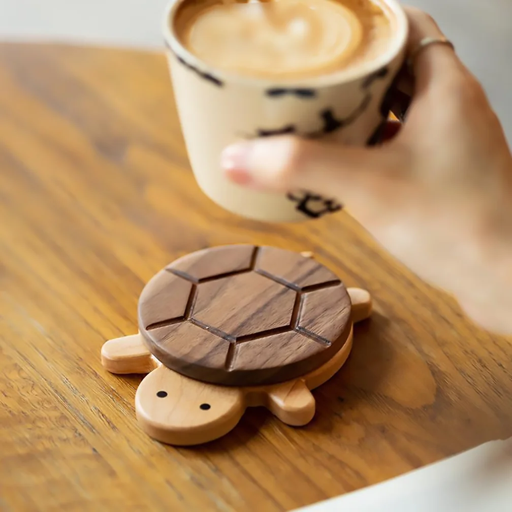 

Creative Magnetic Rotating Turtle Coaster Solid Wood Insulation Mat for Tea Coffee Mug Cup Anti Scald Desk Table Decor Gift