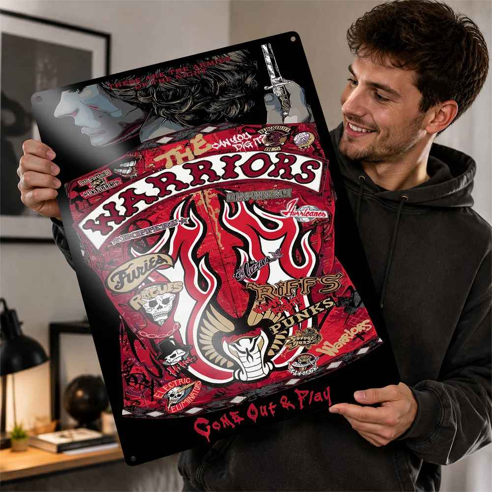 The Warriors Gang Jacket Artwork 3D Texture Metal Poster Customized Wall Art Tin Sign Gift for Mancave Garage Accessories Room