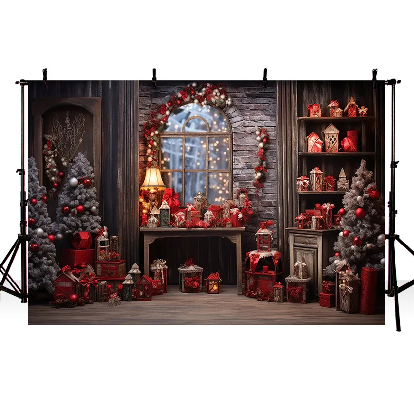 Mehofond-Contexto de Natal interno para fotografia, brilho para janela de inverno, presente para crianças, festa familiar, fundo retrato, estúdio fotográfico