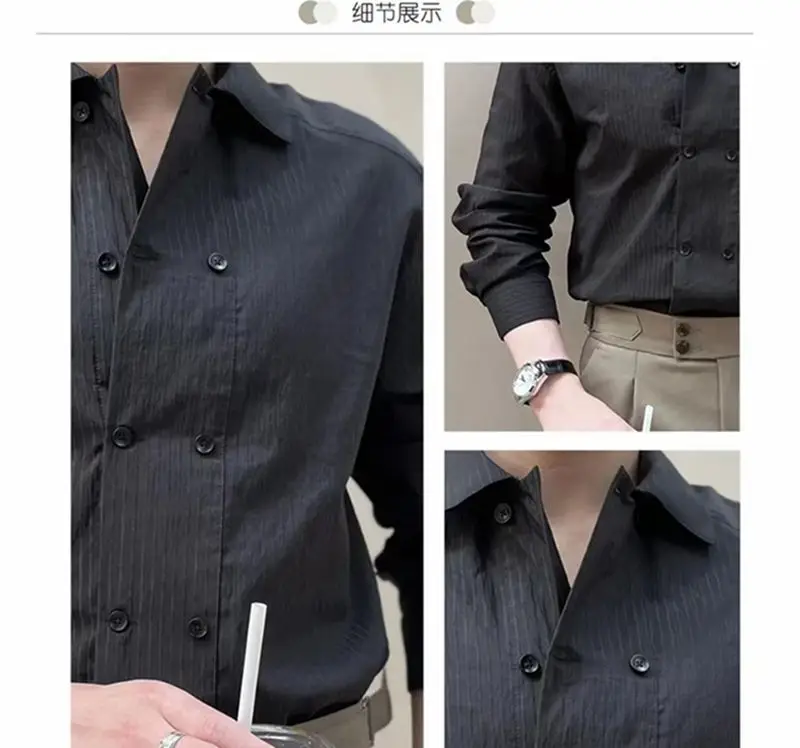 Striped Shirt for Men in Spring and Autumn Korean Style High End Solid Color Loose and Simple Long Sleeved Shirt Trendy