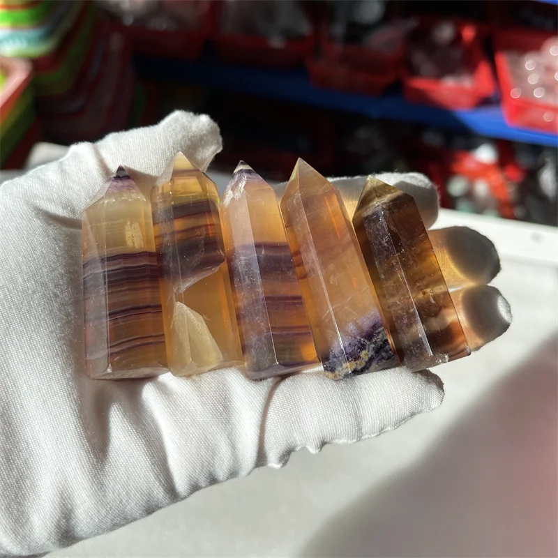 

5pcs Nice Natural Colourful transparent smooth yellow fluorite points healing