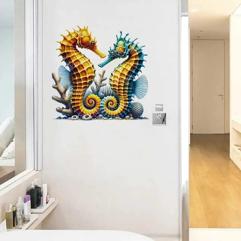 Colorful Seahorse Wall Stickers Decal for Bathroom Toilet Living Room Cabinet Fridge - Home Decorative Sea Life Theme AA114