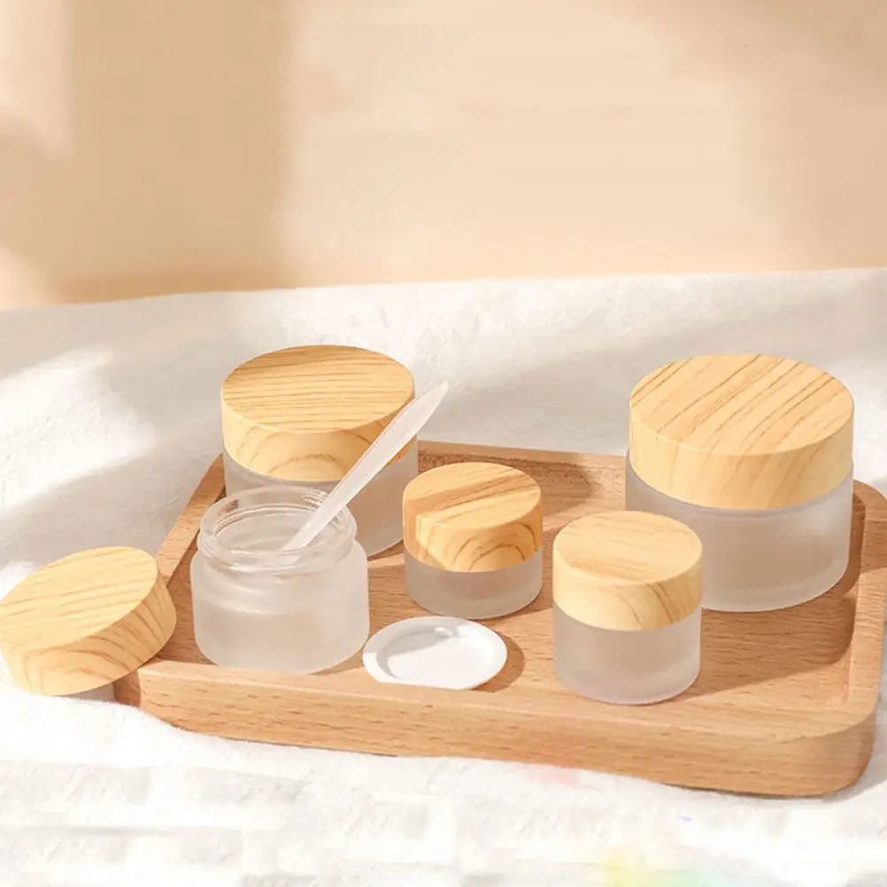 

12Pcs Wooden Lid Lotion Jars Multi-Function Containers Household Travel Jars Portable Sample Cream Storage Leak-Proof