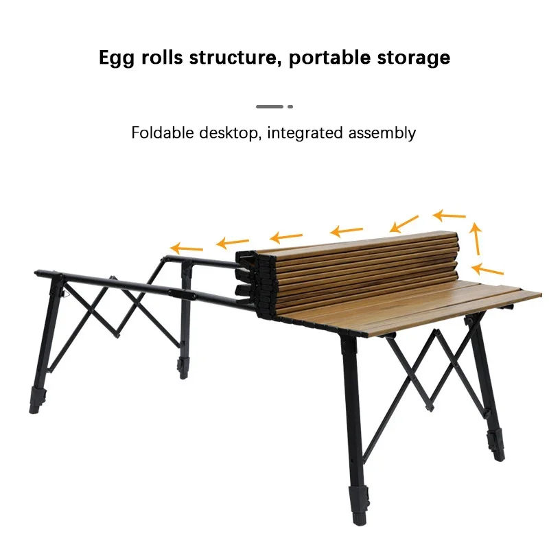 Outdoor Folding Table Wood Grain Aluminum Alloy Egg Roll Table