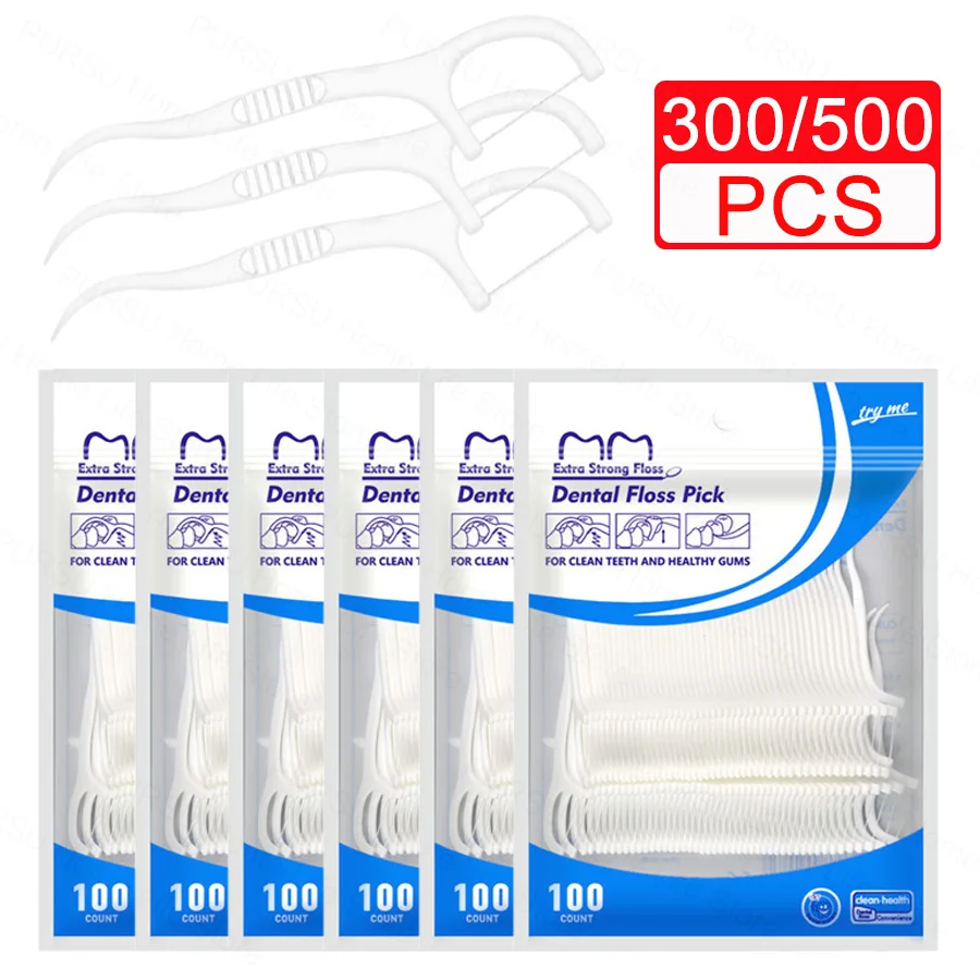 300/500Pcs Dental Floss Dental Floss Picks Clean Between Teeth Interdental Brush Toothpick Floss Picks Oral Hygiene Care