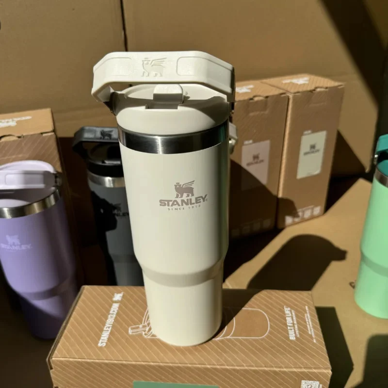 Stan 30Oz Tuimelaar Met Rieten Deksels Roestvrijstalen Koffie-Termos Cup Water Thermo Fles Lekbestendig Flip Auto Mokken Vacuüm Cup