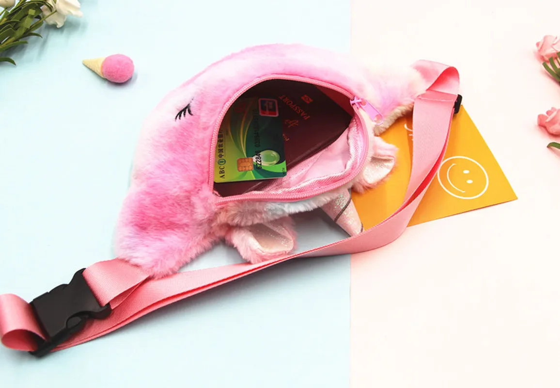 Simpatico unicorno marsupio ragazze marsupio peluche cintura colore sfumato borsa petto cartone animato portamonete borsa da viaggio petto per bambino