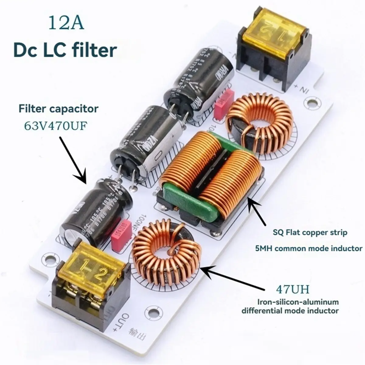 DC Filter LC Filter Low-Pass Electromagnetic Interference EMC Car Audio Switching Power Supply Ripple Filter 12A