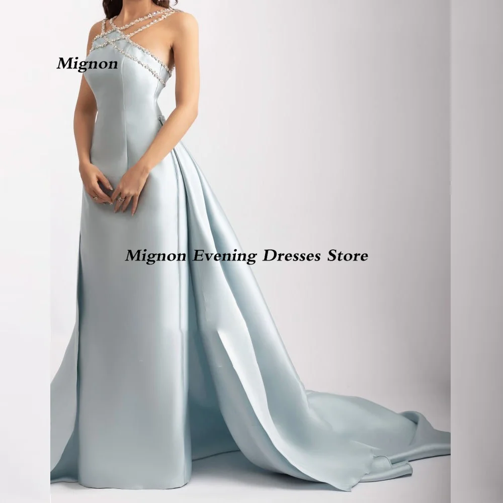 

Mignon Satin Mermaid Halter Ruffle Formal Prom Gown Floor Length luxury Evening Formal Elegant Party Dress for Women 2023