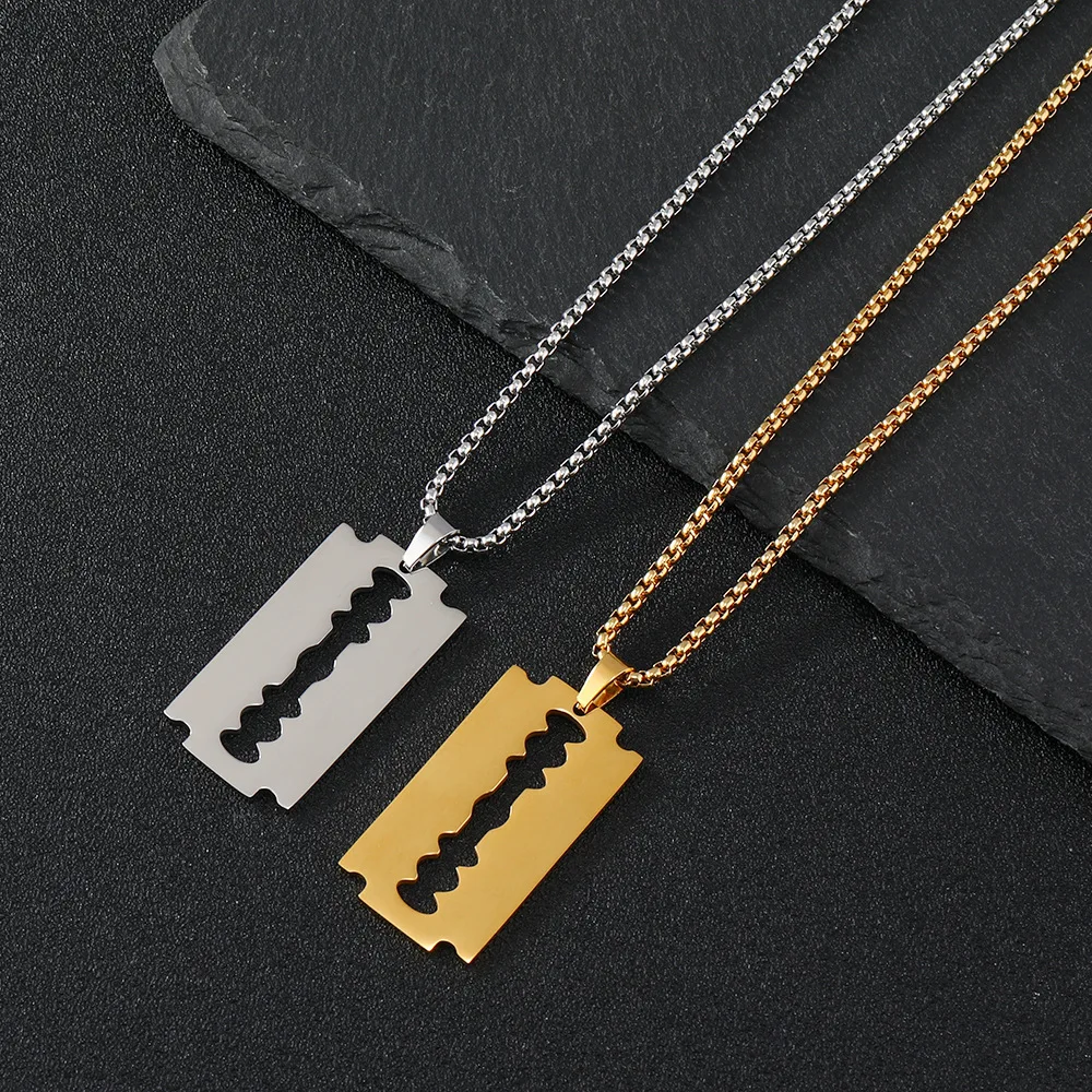 10pcs/lot Blade Shape Stainless Steel Necklace for Men And Women Smooth Rectangular Pendant Fashion Jewelry