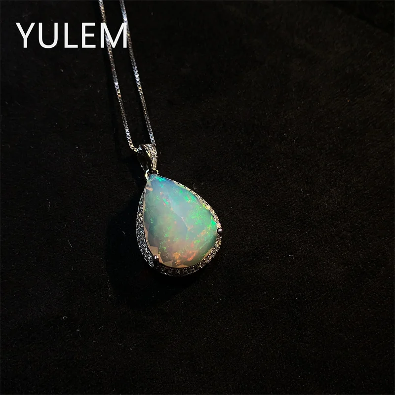 YULEM Natural Teardrop Opal Pendant Necklace 925 Sterling Silver Gemstone Necklaces For Women Fine Jewelry Birthday Gift