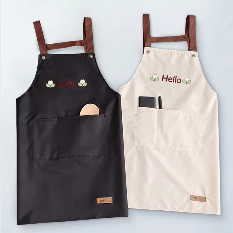 Apron Waterpoof Household Cleaning Cooking Oil Proof Aprons With Large Pocket Mixologist Baker Barista Chef Overalls Apron New