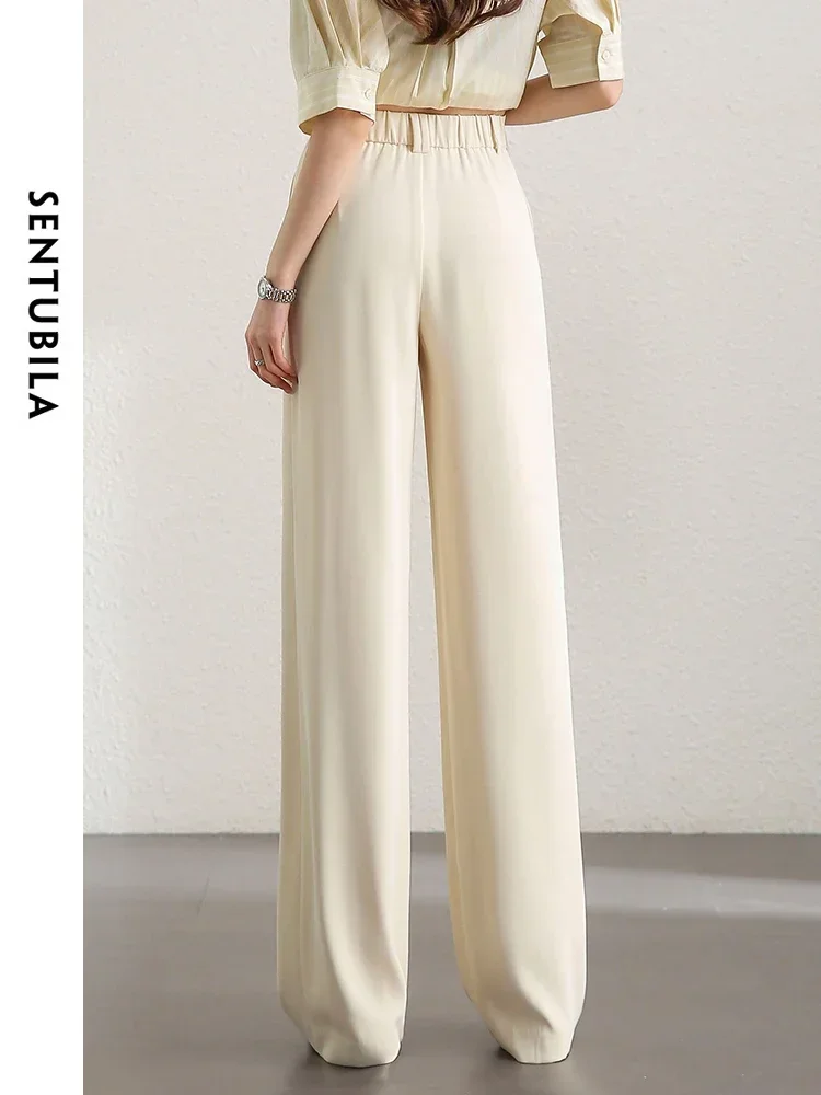 SENTUBILA Office Lady Straight Dress Pants Women 2024 Spring Summer Fashion Wide Leg Mopping Pants Tailored Trousers 142K54036