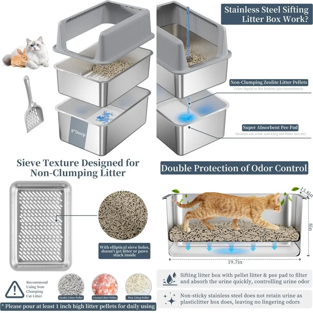 صندوق فضلات مغلق من الفولاذ المقاوم للصدأ مع غطاء، مقاس كبير للقطط، 19.7 × 13.8 × 13.8 بوصة، التحكم في الرائحة، سهل التنظيف #1