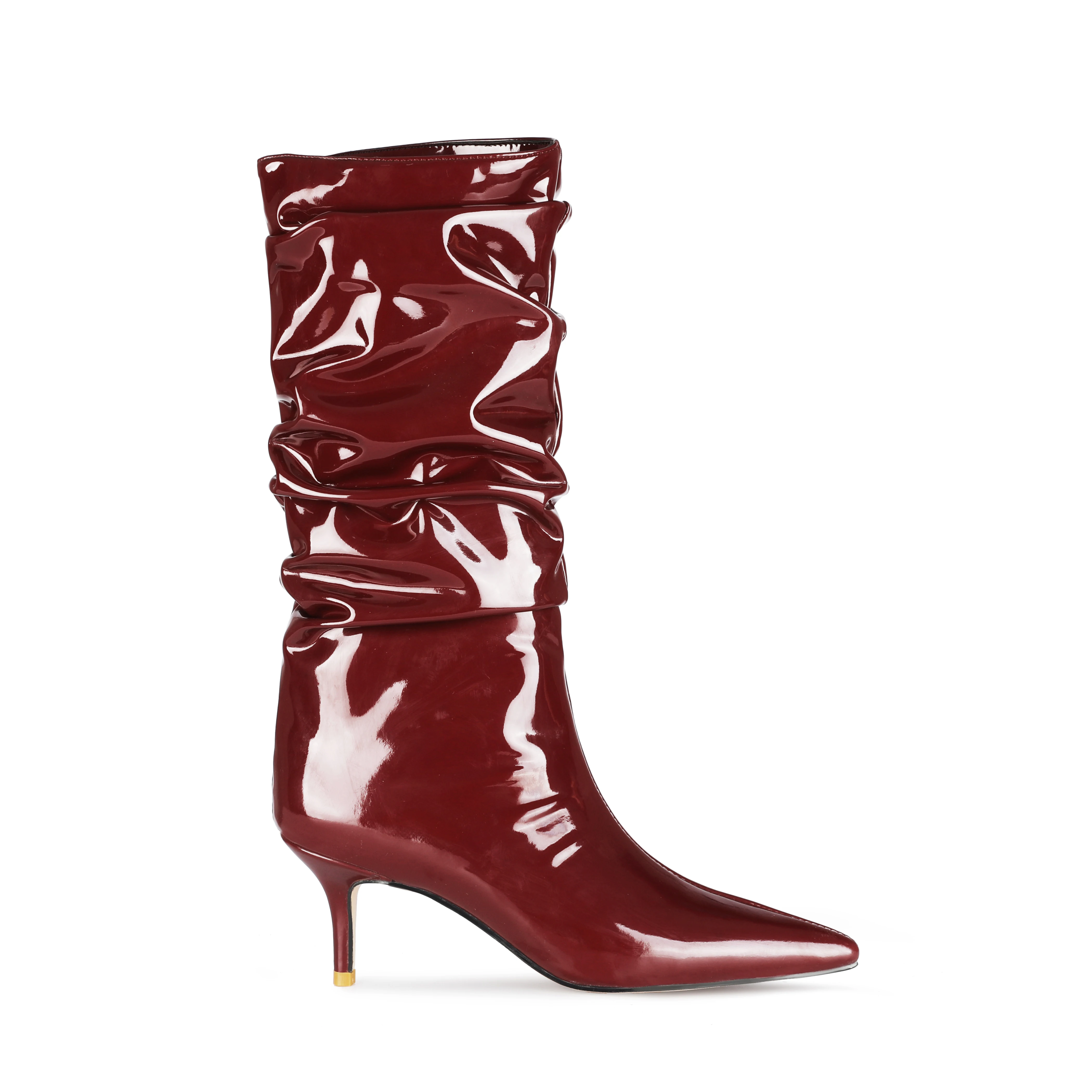 

Сапоги до колена из лакированной кожи, женские плиссированные сапоги на тонком высоком каблуке с острым носком, разноцветные туфли без шнуровки для подиума