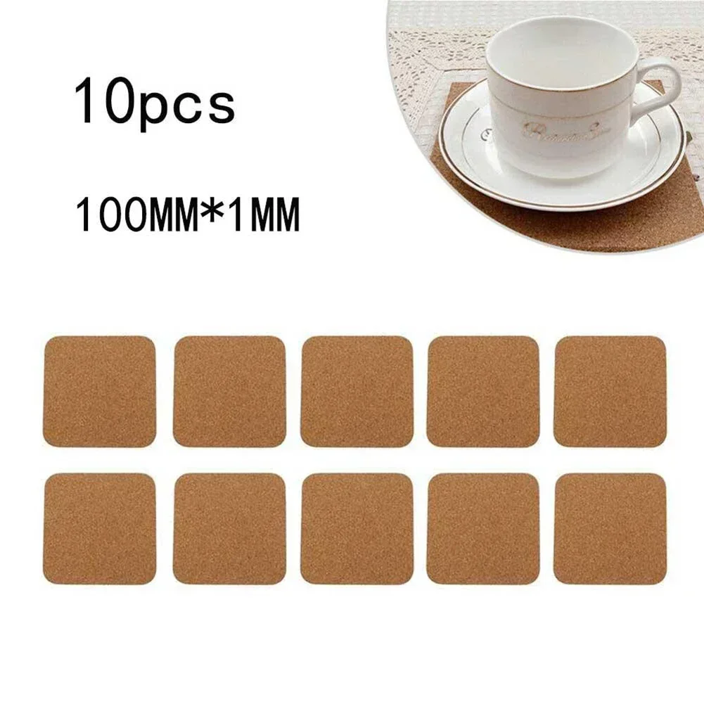 

10Pcs Cork Coasters Natural Square Cork Mat Non-slip High Temperature Resistant DIY Backing Sheet For Home Bar