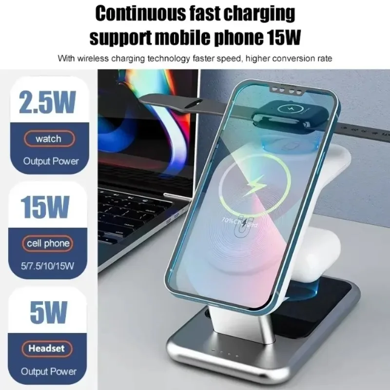 15W Fast Wireless Charger Stand Case Friendly Desktop Charging Dock for iPhone 15 14 Samsung Android All Qi Enabled Smart Phones