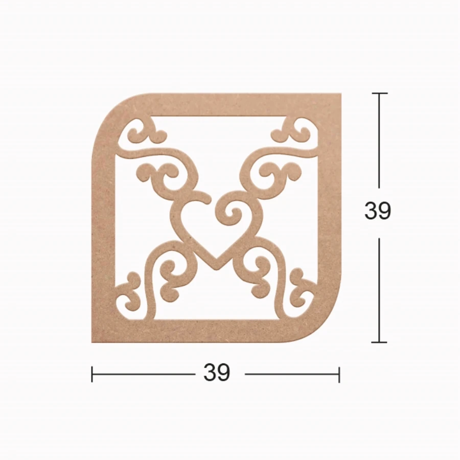 DS12 Decorative Wall Ornament Heart Motif, Unpainted Mdf Trim