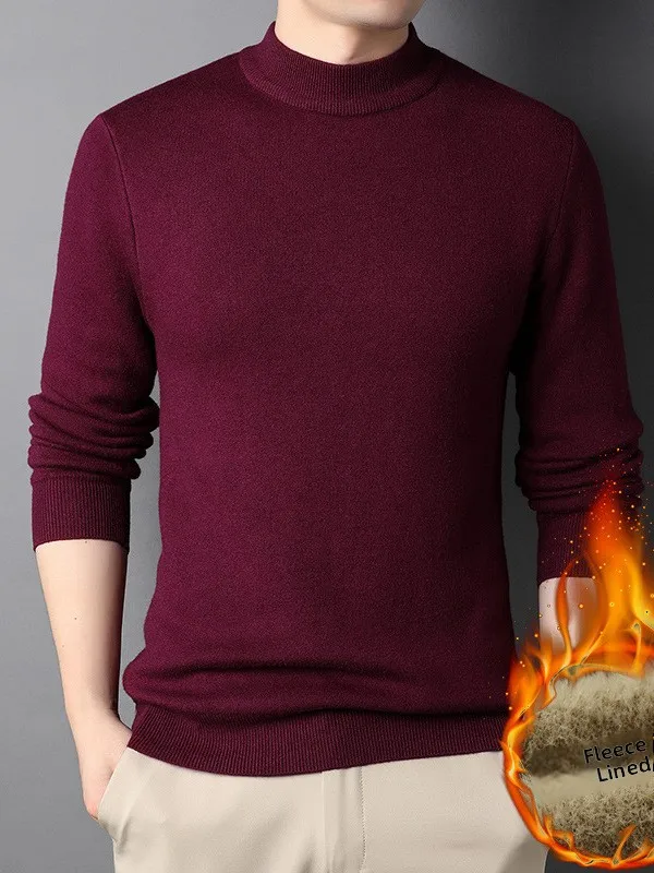 Men's Winter Fce Lined Knitwear Base Layer irt Mink Inteated Velvet f High Ne Inner Wear Pure Color Versatile