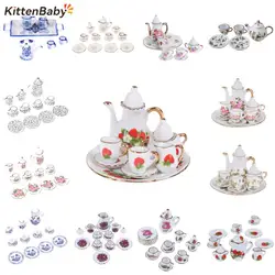 1Set Ceramic 1:6 1:12 Doll House Miniature Porcelain Tea Cup Set Tableware Kitchen Dollhouse Teapot DIY Toys Kid Gift