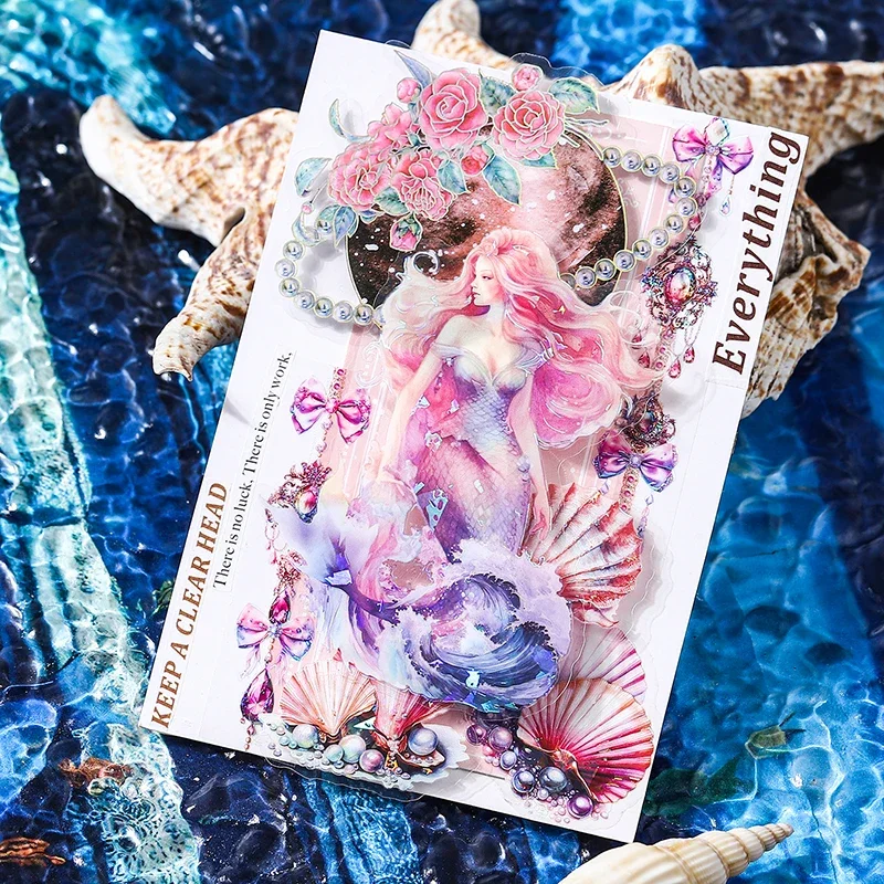 5Sheets Sticker Mermaid Fairy Tale Material Mermaid Theme Handbook Decoration School Supplies Background Scrapbook cut 132*110MM