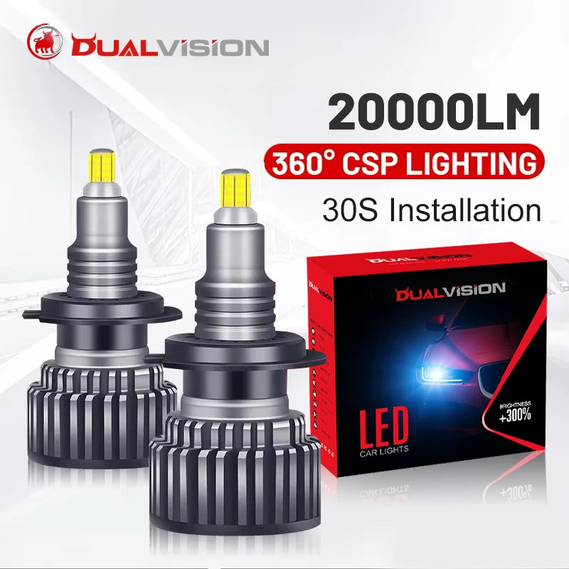 Dualvision 20000LM H7 LED Bulbs 360 H1 LED H11 9012 HIR2 880 881 H27 H8 H9 9005 HB3 9006 HB4 CSP Chip Fog Light Mini Dual vision