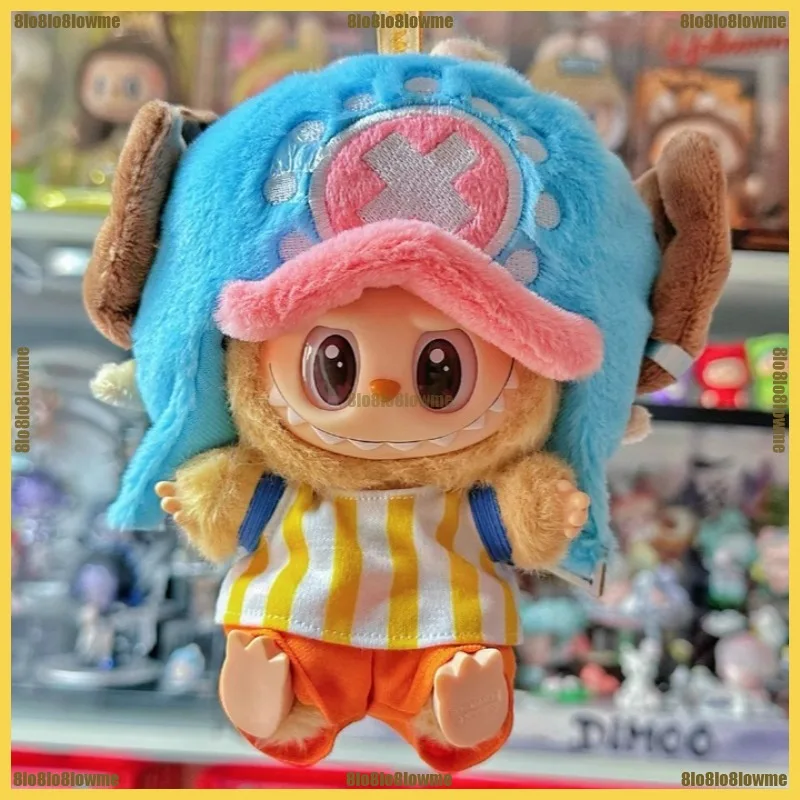 

Kawaii Labubu 3,0, одежда, мультяшная шляпа-чоппер, рюкзак, соломенный рюкзак Луффи, комплект из 4 предметов, мини-плюшевая кукла, одежда, модные аксессуары для кукол