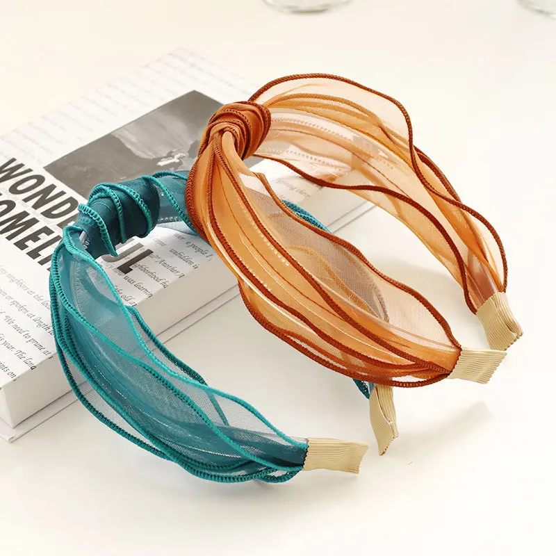 Transparan benang Organza mencuci ikat kepala wajah Makeup kamar mandi kepala memakai segar warna terang transparan ikat rambut sutra aksesoris kepala