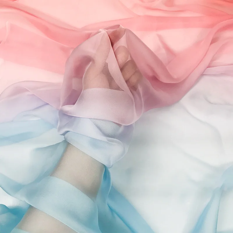 100x150cm Farbverlauf Chiffon-Stoff DIY Regenbogen Abendkleid Tanzkleid Nähmaterial Bedruckter Seidenstoff Bühnenkostüm Dekorationsmaterial – Detail 7