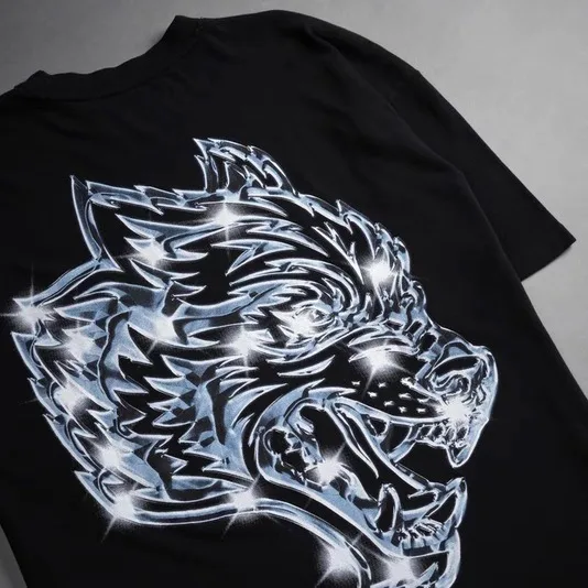 Hot Flash Wolf Head 2026 New Loose Short-Sleeved American Retro Street Fashion Men's Multi-Functional Couple T-Shirt New Style