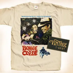 Bonnie and Clyde V1 T shirt Tee Natural Vintage Cotton Movie Poster All Sizes